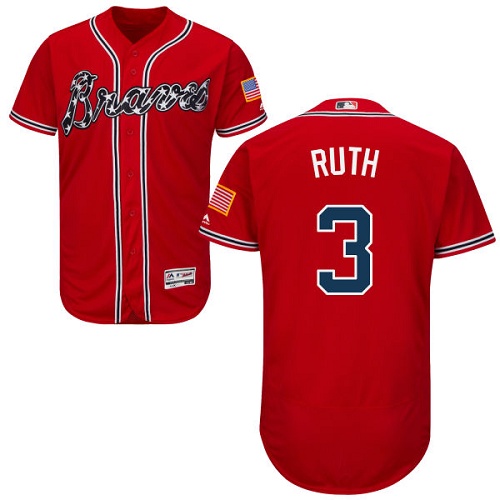 Braves #3 Babe Ruth Red Flexbase Authentic Collection Stitched MLB Jersey